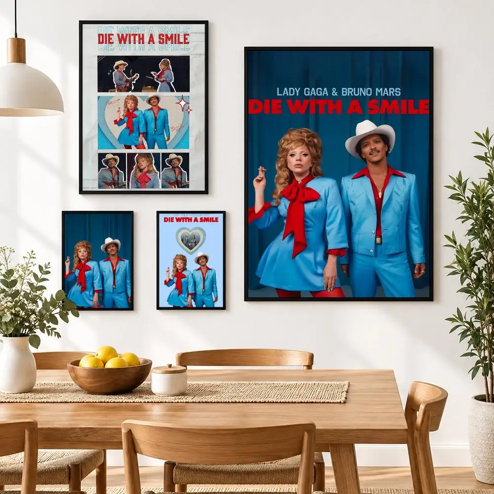 Die with a Smile Lady Gaga and Bruno Mars Poster Waterproof HD Modern Peel And Stick Wall Decor Living Room Dorm Garage