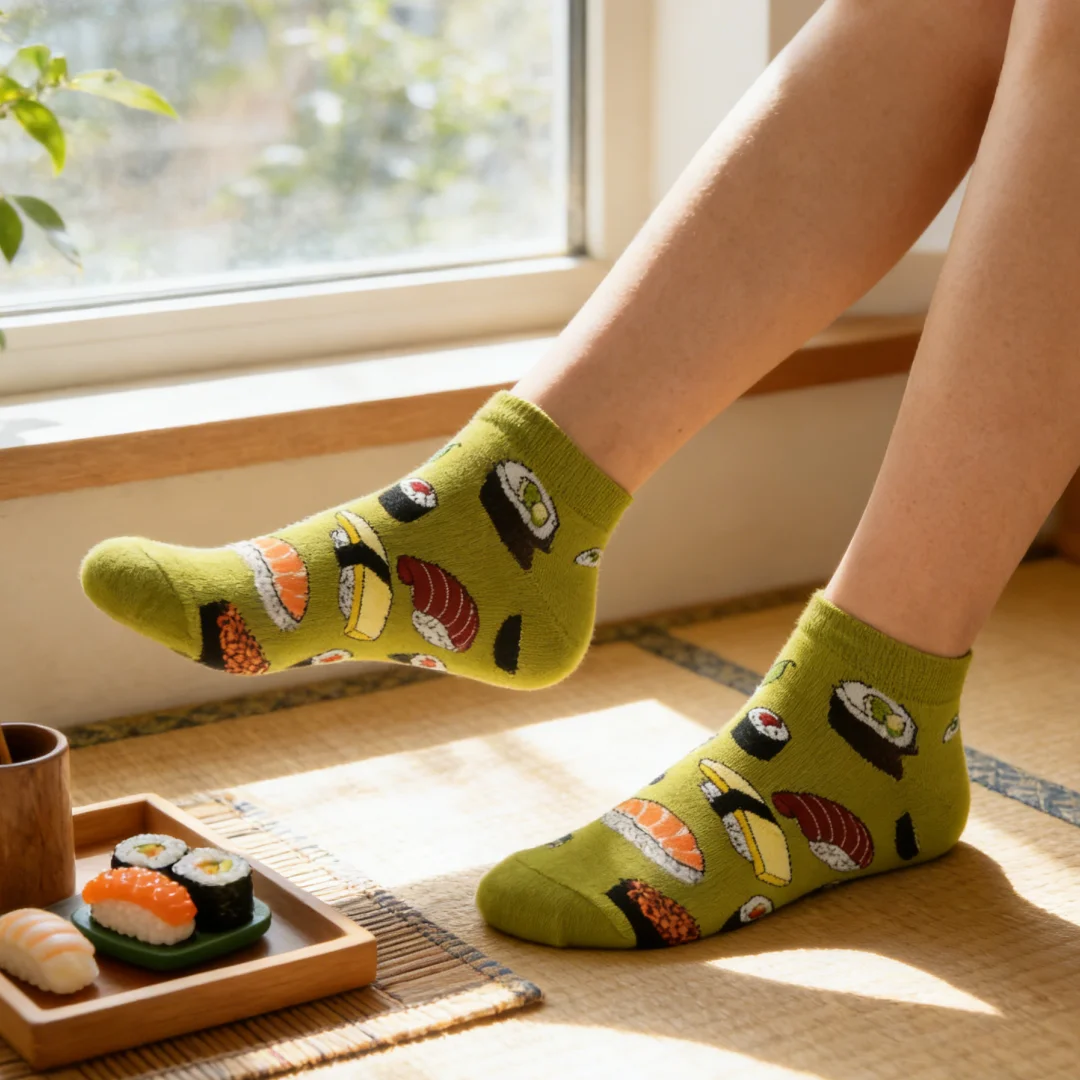 【1 Pair】New Spring/Summer Collection Japanese-style Sushi Print boat socks, Fresh playful ankle socks