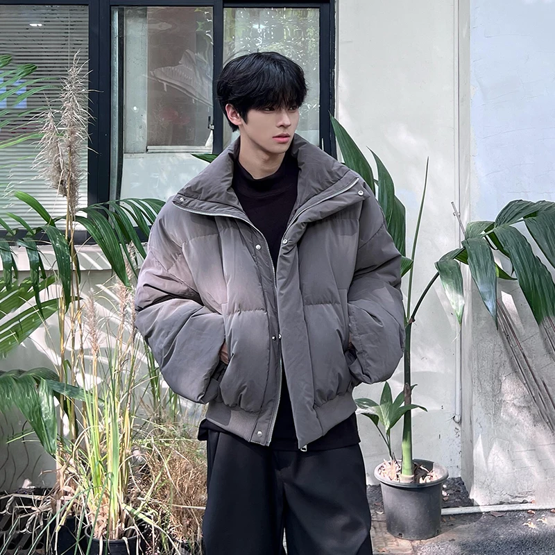 

ey Stand Collar down Cotton Jaet Men's Winter Thiened Warm ort Bread Sle Coat Youth Casual Faion Outerwear