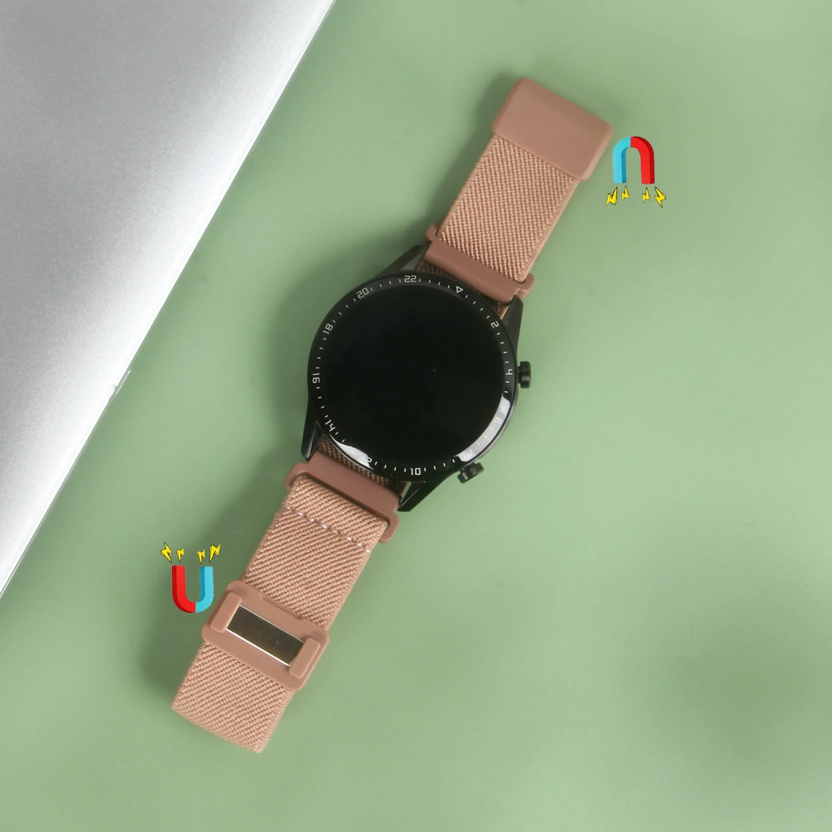 18/20/22 มม.ไนลอนยืดหยุ่นสําหรับนาฬิกา Huawei GT5/4/3 แถบแม่เหล็กสายรัดข้อมือสําหรับนาฬิกา Garmin/นาฬิกา Samsung/นาฬิกา Xiaomi