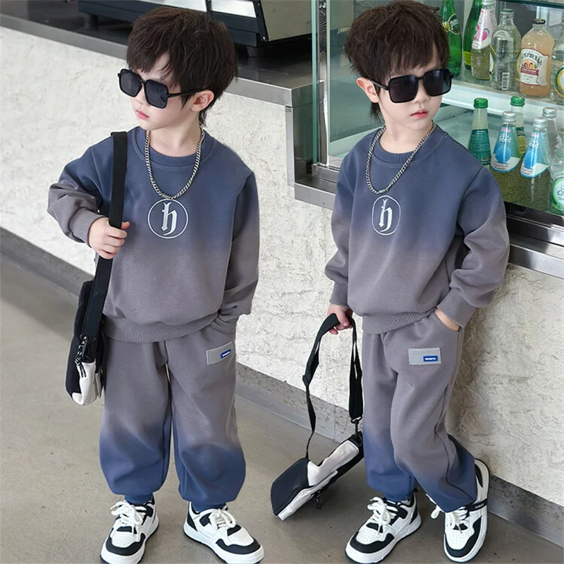 Boys Clothing Sets Spring Sport Suits for Kids Gradient Color Teenager Tracksuits Hoodies+pants 2pcs Children Sweatshirt Outfit