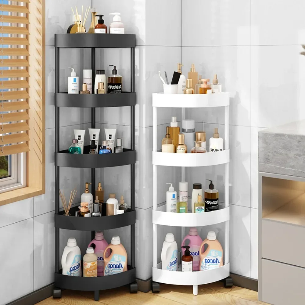 3/4/5 Tier Storage Shelf Rolling Cart Movable Bathroom Corner Triangle Shelfs Bathroom Corner Cabinet Shelf Rolling Storage Cart