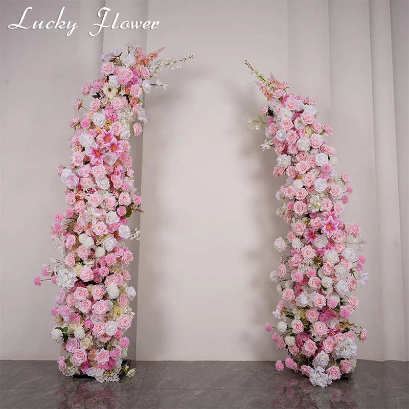 

Wedding Props Floral Oxhorn Arch Artificial Flowers Backdrop Arrangement Pink Flower Row Road Leading Flower Ball Party Decor