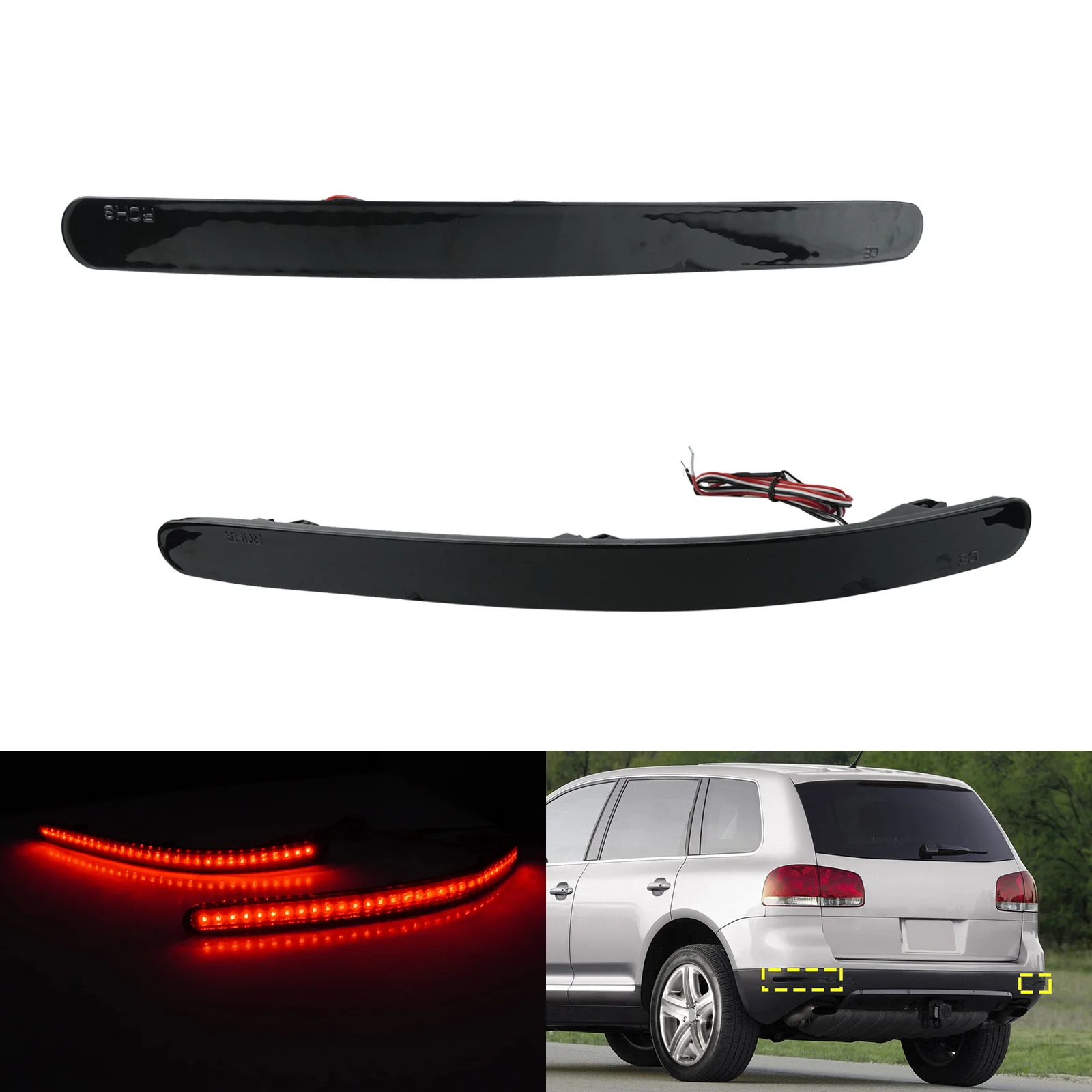 

For 2002-10 VW Touareg 7L6 7L7 LED Rear Bumper Reflector Brake Light Black Lens
