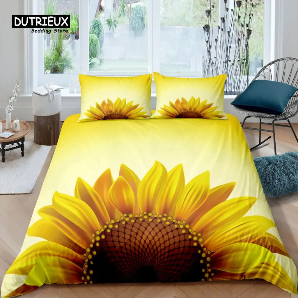 Home Living Luxury 3D Print SunFlower Bedding Set Sunlight Duvet Cover Pillowcase Queen and King EU/US/AU Size Polyester Bedding