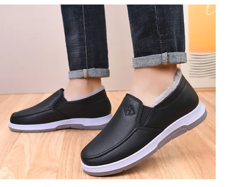 Herren-Winterschuhe mit Fleece-Futter, lässiger Schnitt, zum Hineinschlüpfen, wasserdichtes PU-Obermaterial, rutschfeste, dicke Sohle, warmes Schuhwerk für ältere Herren. – Detail 20
