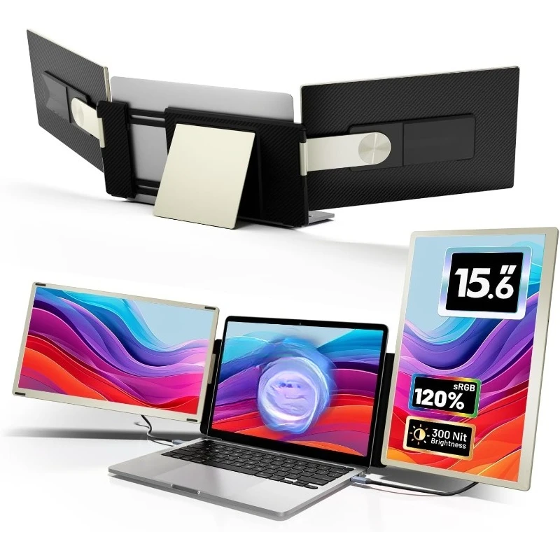 

Screen Extender, 15.6" Portable Monitor for Laptop with 120% sRGB, FHD IPS & USB to HDMI Hub & 235° Rotation, Triple Moni