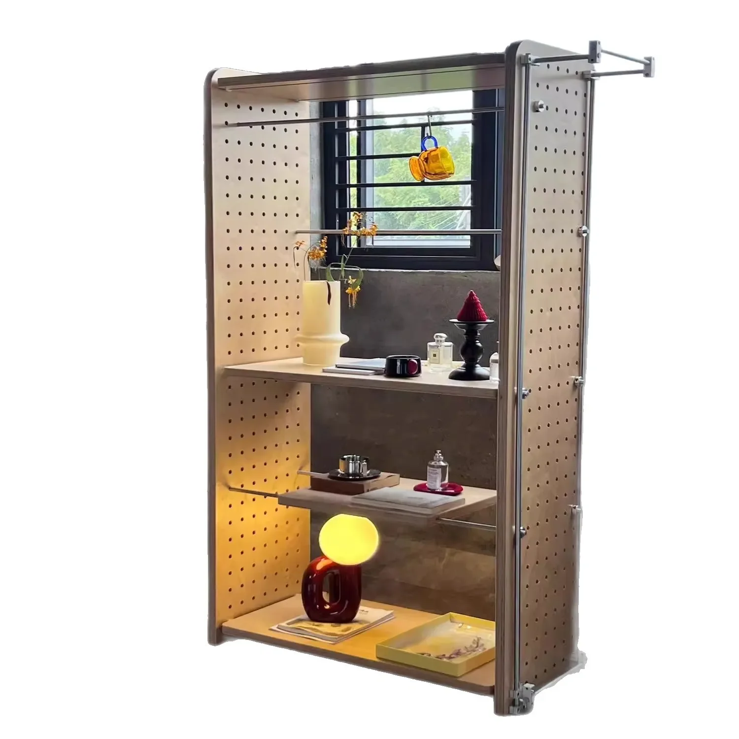 Multifunctional hole ocean board storage display cabinet, high-end versatile living room storage bookshelf