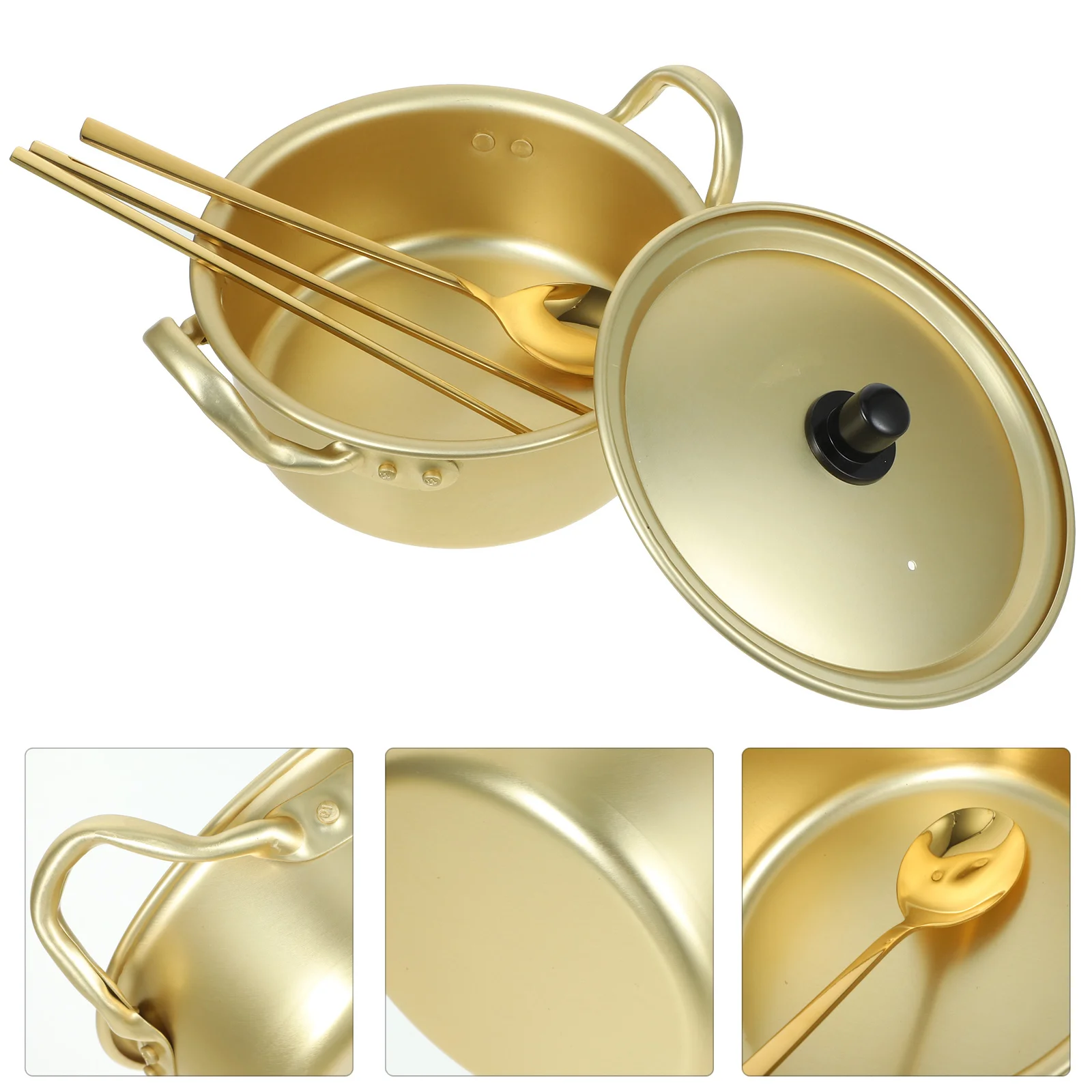 Olla de fideos instantáneas para cocinar con palillos, utensilios de cocina, cuchara caliente pequeña, Ramen coreano de aluminio para el hogar