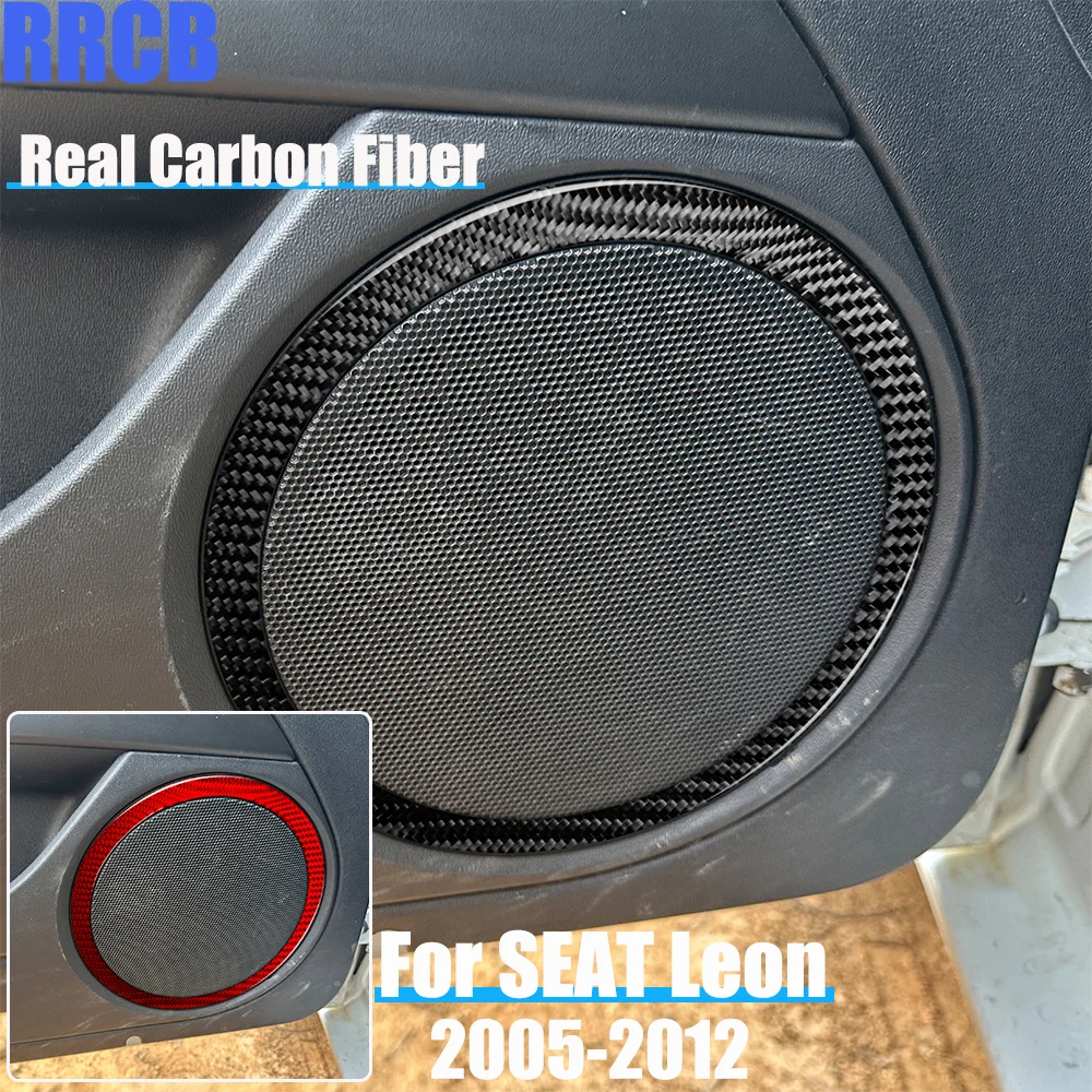 Real Carbon Fiber Car Accessories Door Speaker Ring Soft Cover Sticker For SEAT Leon MK2 2005 2006 2007 2008 2009 2010 2011 12