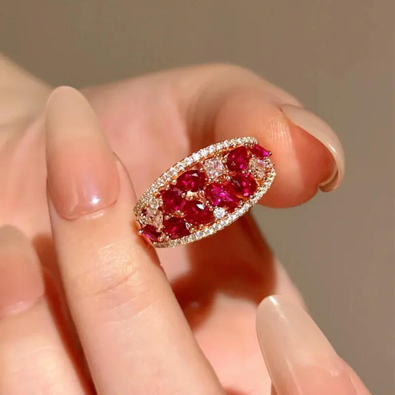 New 100% S925 Silver Premium Micro Inlaid Zircon High Carbon Diamond Red Diamond Ring for Women's Style Wedding Jewelry