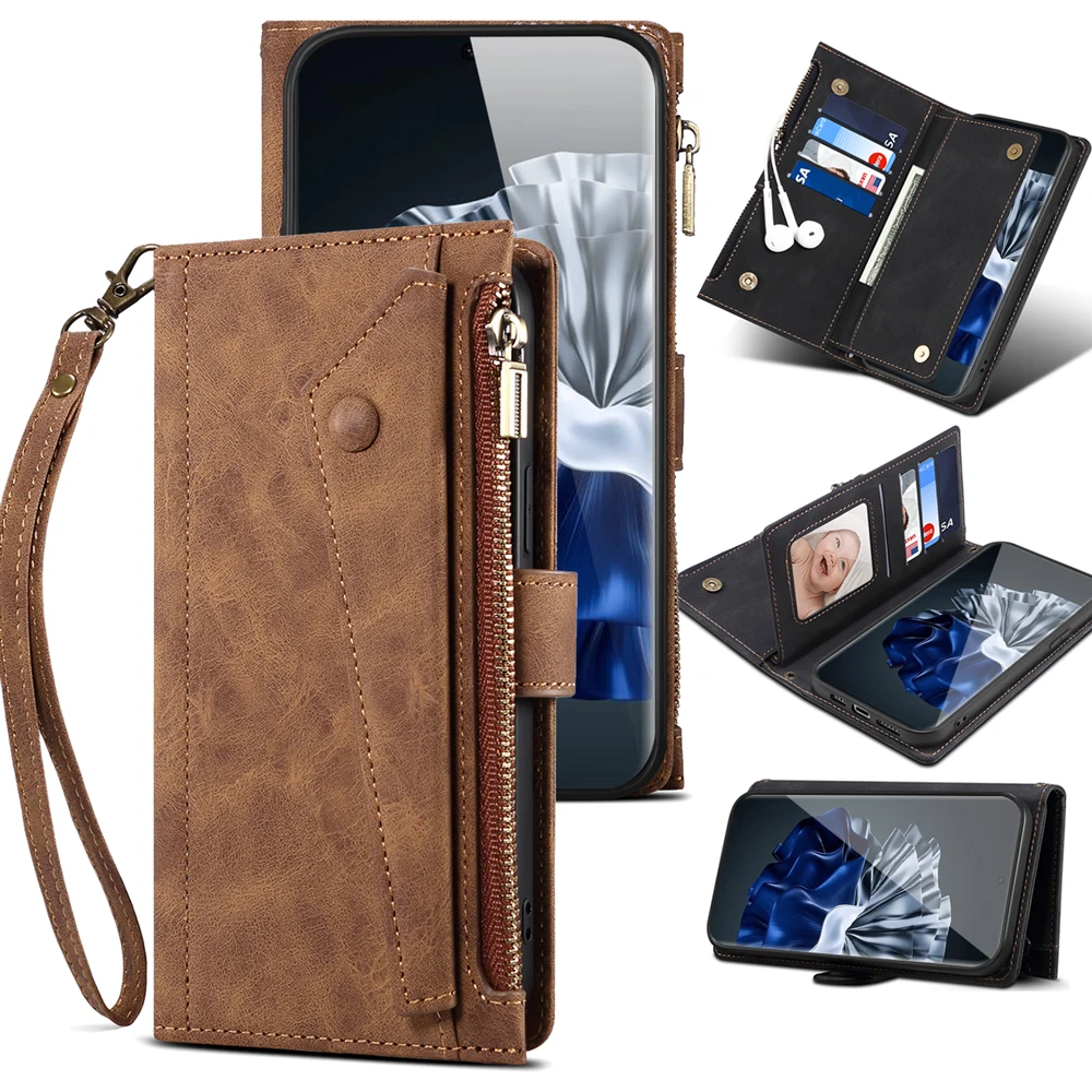 

Чехол-кошелек для рук для Huawei P60 Pro P60PRO, многофункциональный кожаный флип-чехол для мобильного телефона, автомобильный слот, белая веревка, бесплатно