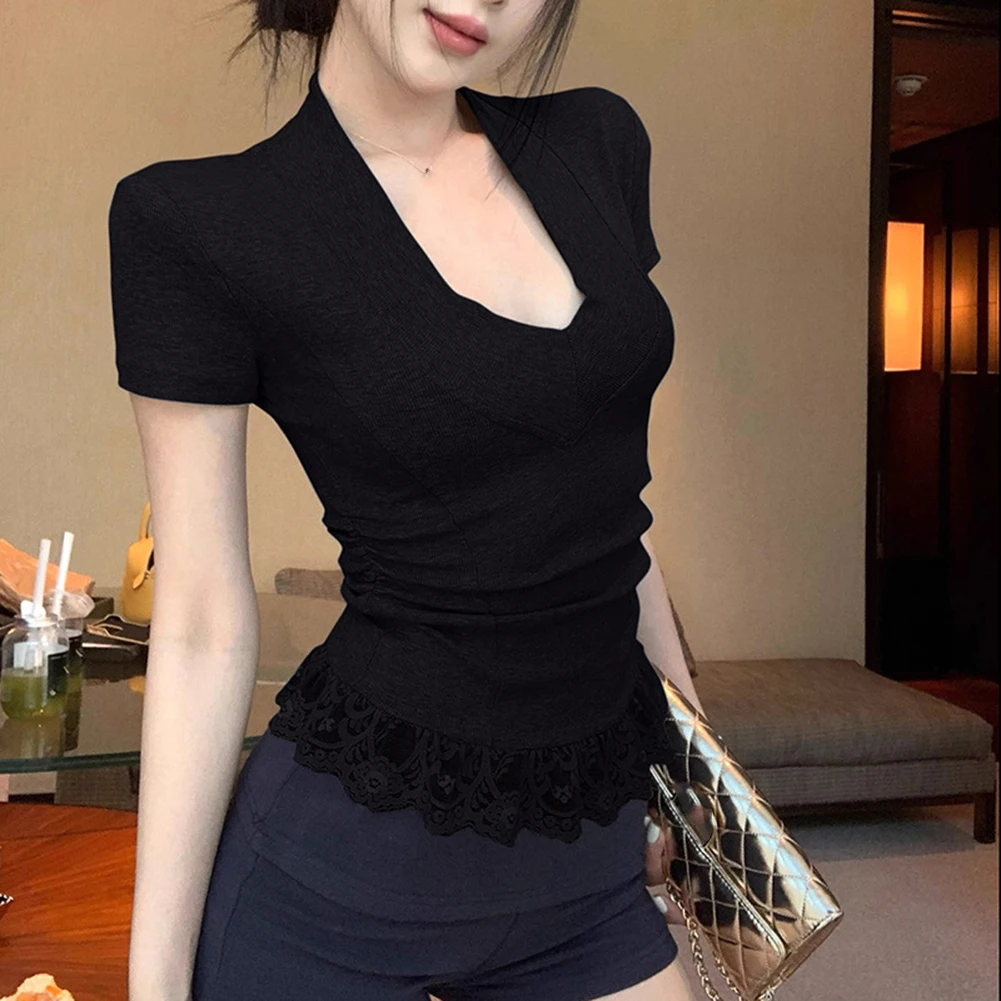 Casual Top Lace Fashion Top Brand New Condition Fashionable Design Polyester And Spandex Blend For Everyday Use