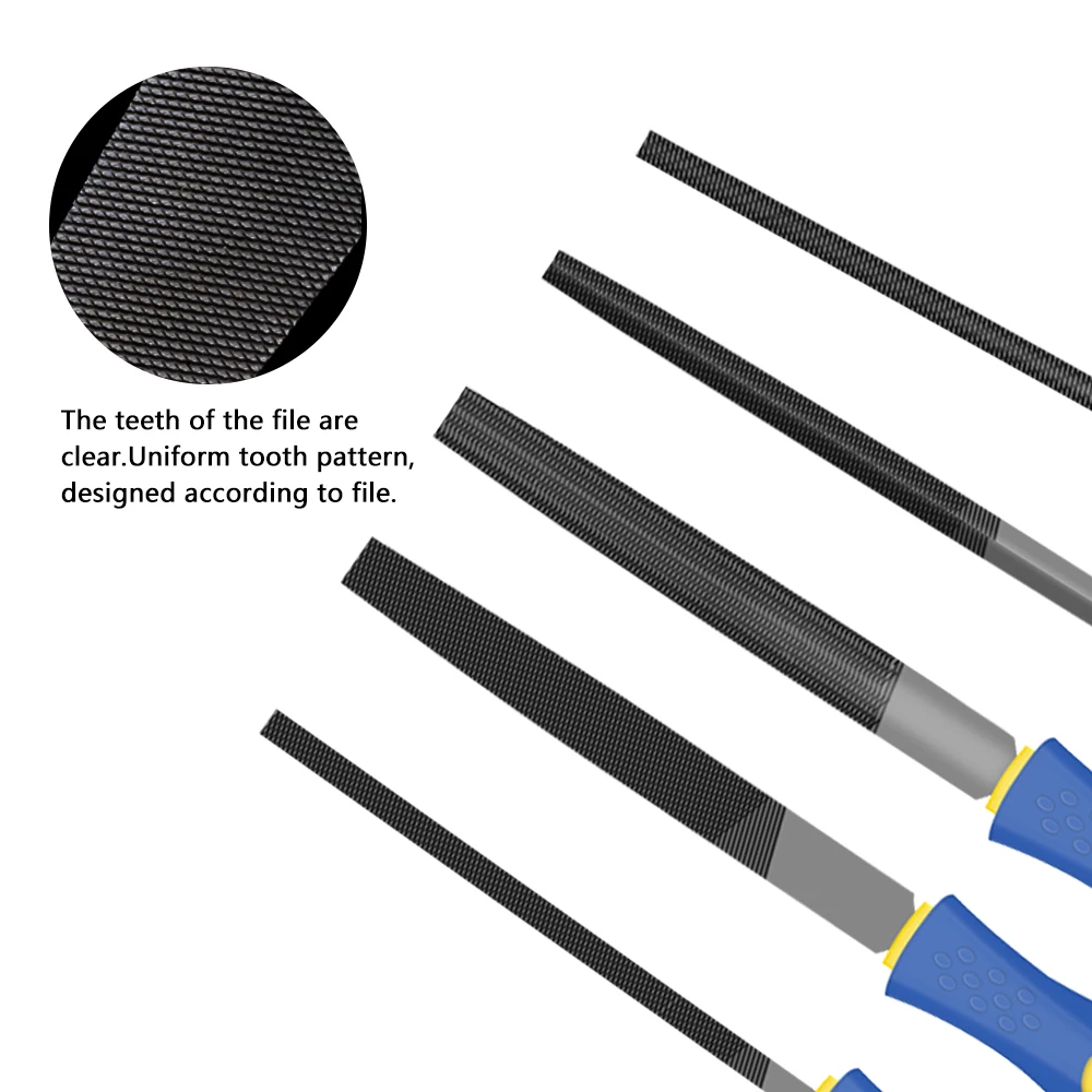 Set di lime da 5 pezzi da 6'' con impugnatura antiscivolo in gomma morbida, rotondo/mezzo tondo/piatto/triangolo/squre, set di utensili manuali per legno, metallo, ecc.