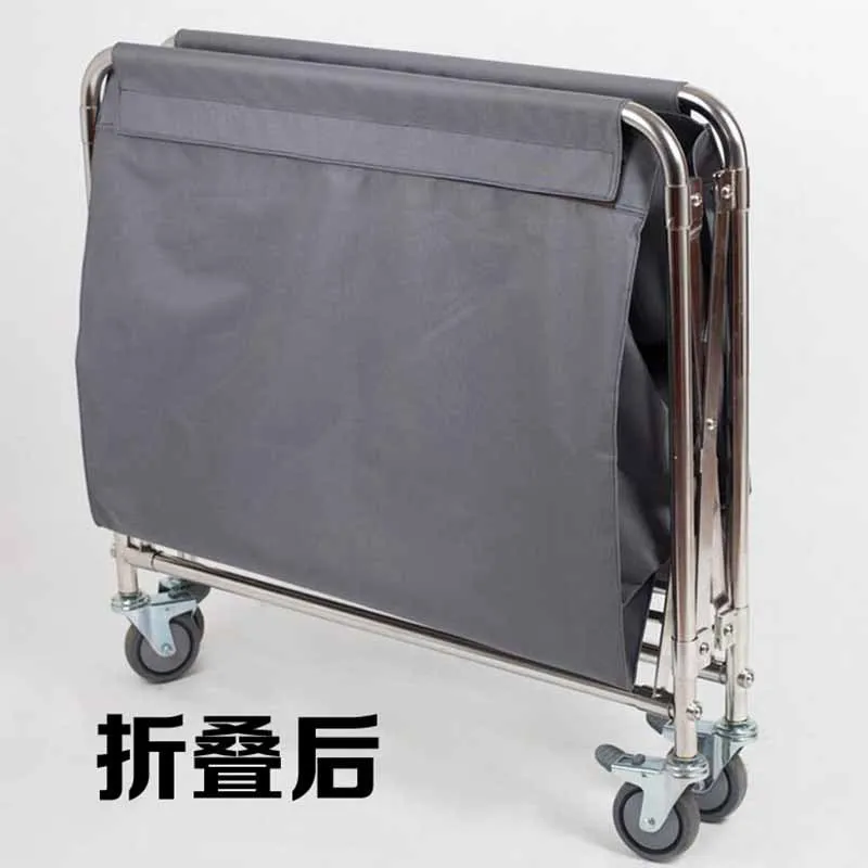 Stainless steel folding cloth cart cloth bag collection trolley cleaning cart hotel room cleaning service cart
