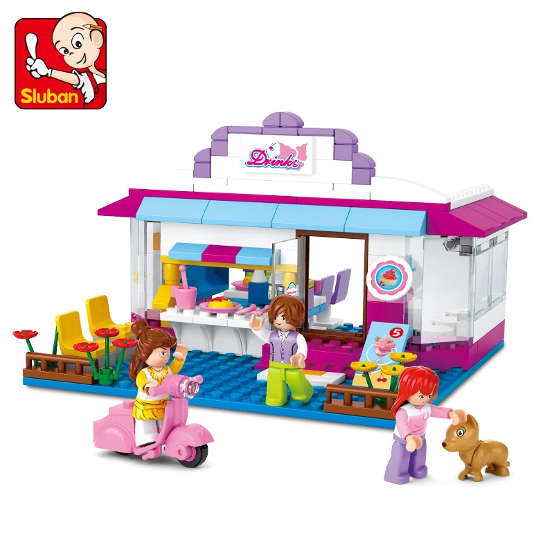 Sluban Building Block Toys Girls Dream Pink B0528 Beverage Cabin 226PCS Bricks Compatible With Leading Brands Construction Kits