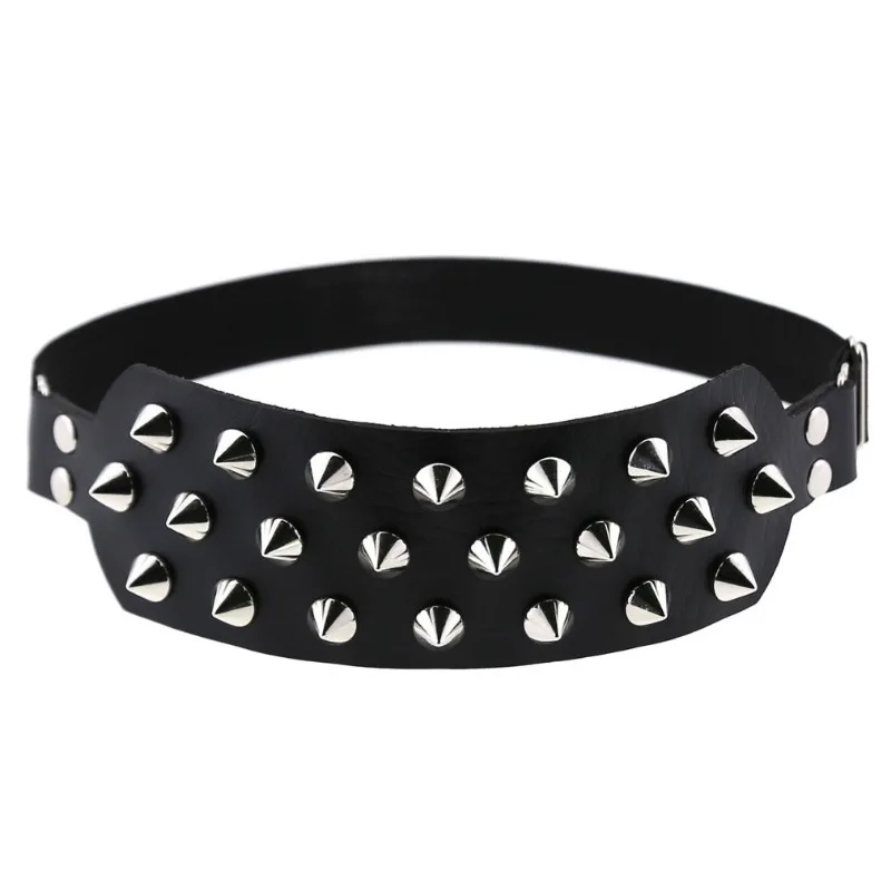 EagleKu Top Grade Wide PU Leather Three Row Leather Rivet Leg Ring Gothic Adjustable Elastic Rivet Garter