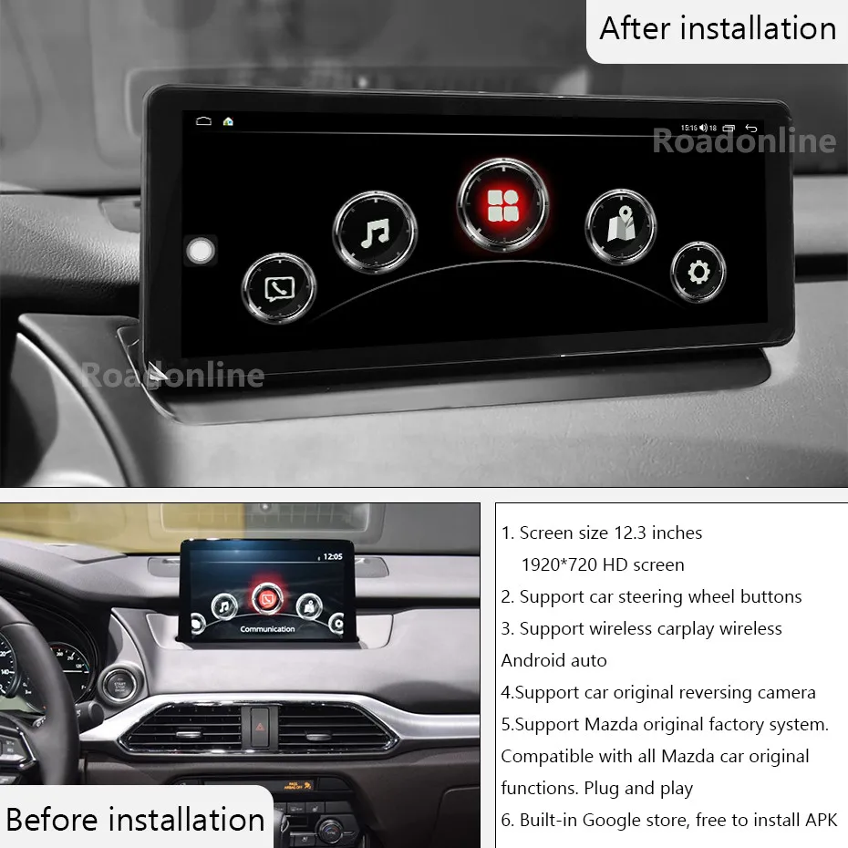 For MAZDA CX-9 2016-2023 12.3 screen Android 12 Octa Core 1920*720 8+256G Car Multimedia Player Stereo Receiver Radio