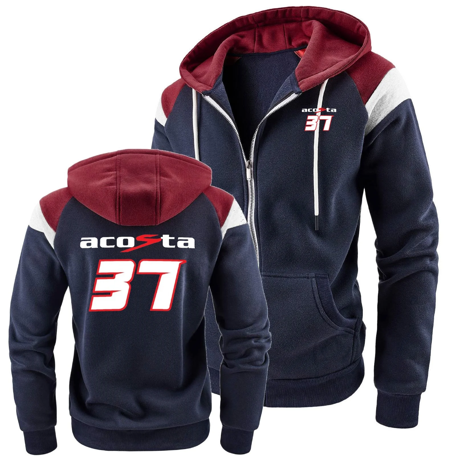 الرجال بلوزات دراجة نارية متسابق سباق بيدرو أكوستا 37 ركوب رجل هوديس سترة كتلة التباين رياضية الصوف معطف مقنع