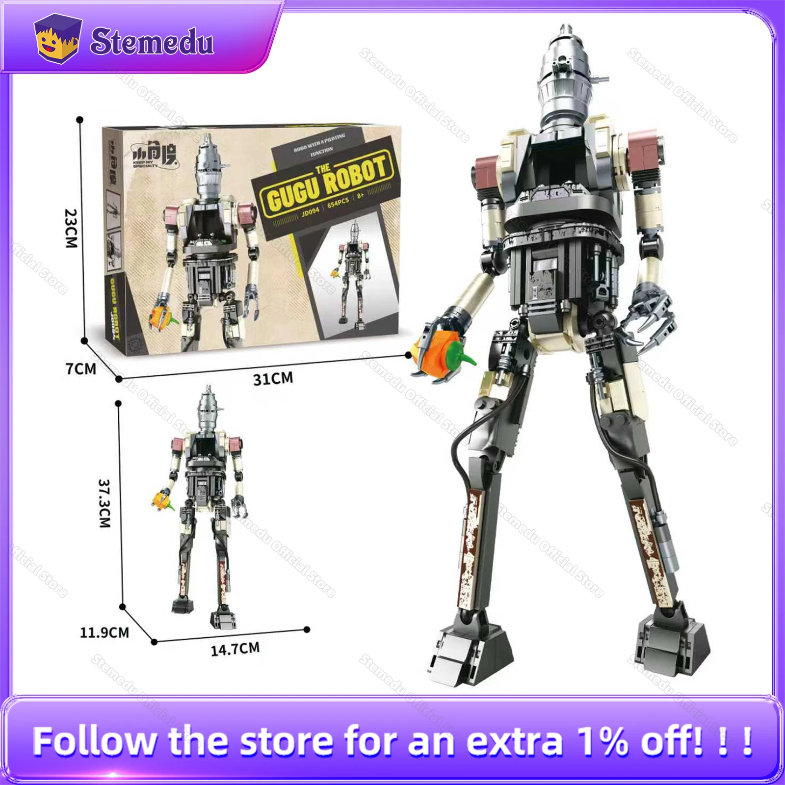 

JD094 654PCS Retro Robot Bricks Building Blocks Science Fiction Figure Model Movable Joints Ornaments Assmbly Toys Holiday Gift