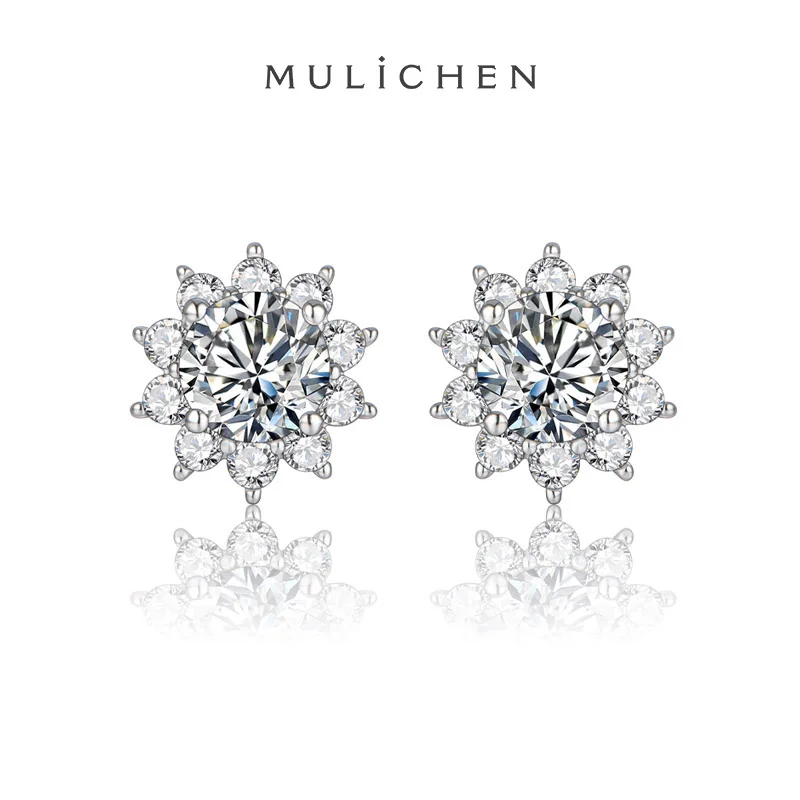 1ct Moissanite Earrings Women's Shape Snowflake 925 Sterling Silver Earrings With Free Shipping