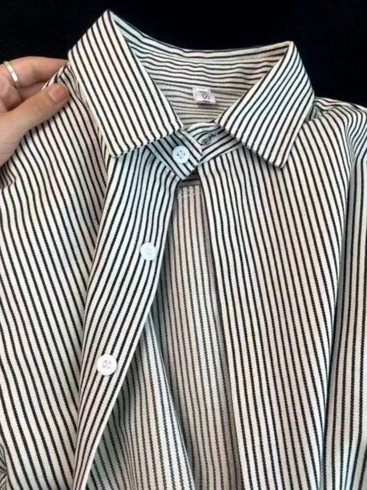 

Pure Cotton Striped Shirt Women's Early Spring Design Casual Outerwear Style Loose Shirt Korean Version Collar Long Sleeve