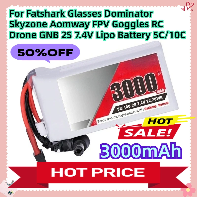 

For Fatshark Glasses Dominator Skyzone Aomway FPV Goggles RC Drone GNB 2S 7.4V Lipo Battery 3000MAH 5C/10C