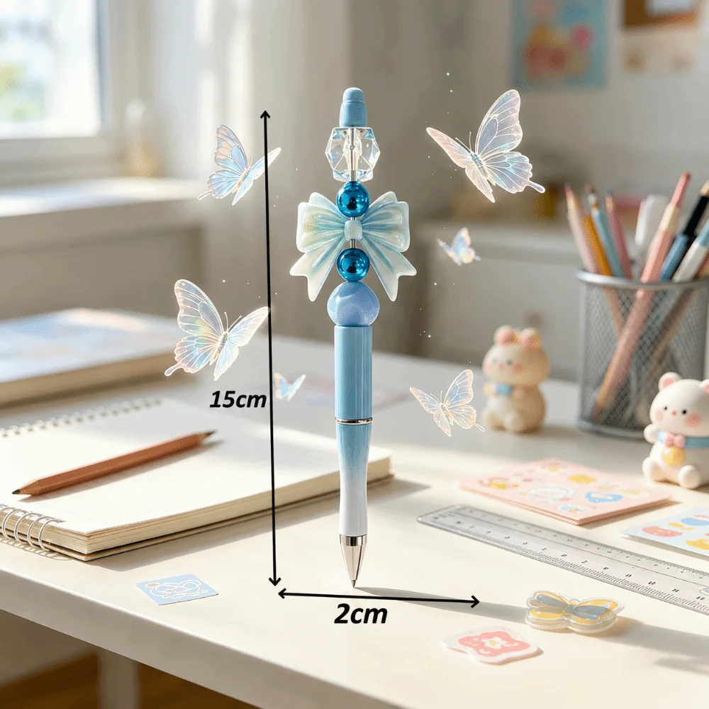 Smooth Writing Beadable Ballpoint Bow Topper Decorative Stacked Beads Ballpoint Pens Gradient Color DIY Beaded Ballpoint Pen