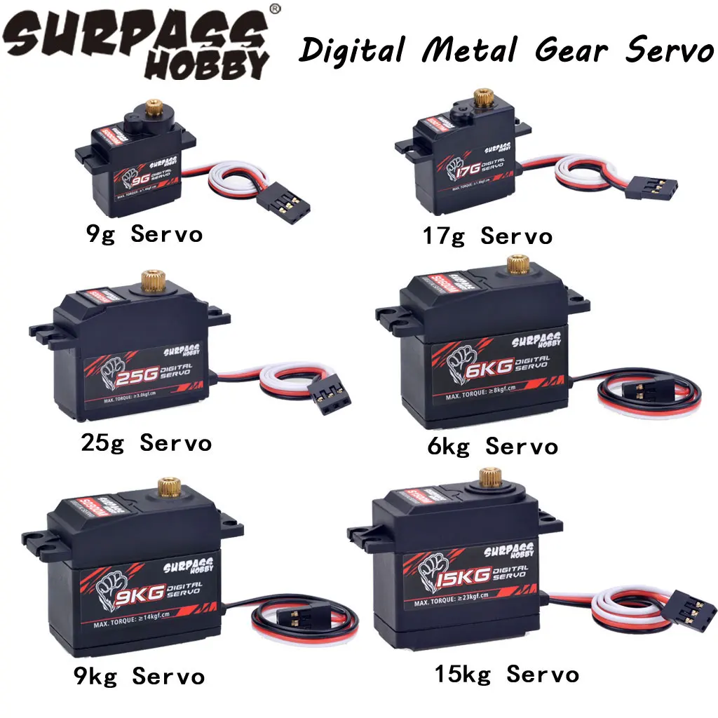 Surpass Hobby 9G 17G 25G 6KG 9KG 15KG 20KG Digital Servo Metal Gear For 1/8 1/10 RC Car Boat Plane Airplane Robot