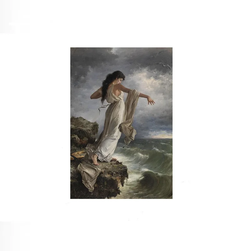 Death of Sappho by Miguel Carbonell Selva 1881 Painting, Art Print Canvas Poster, Living Room Decor, Home Wall Picture view 2