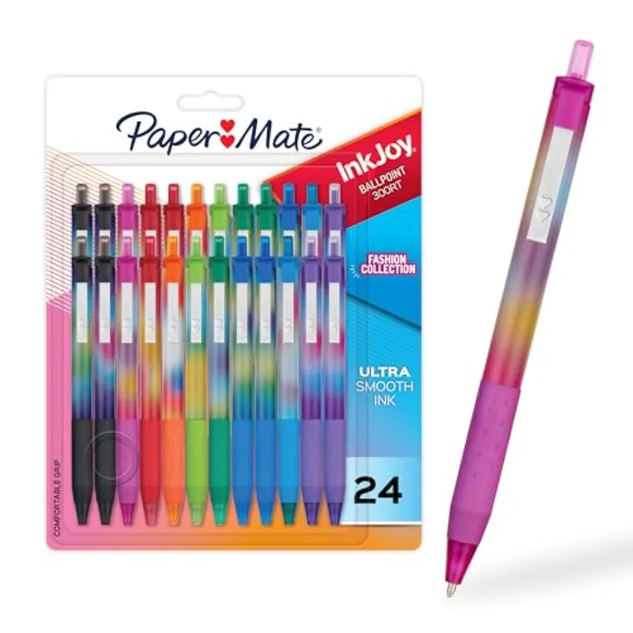 

InkJoy 300RT Ballpoint Pens, Colorful Fashion Wraps, Retractable, Medium Point, Assorted Ink Colors, 24 Count