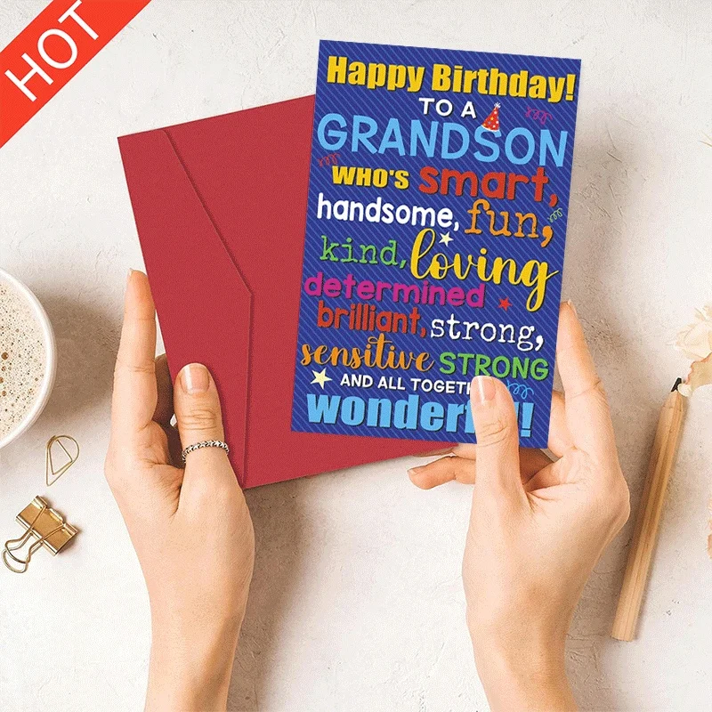 

Happy Birthday Card for Grandson, Smart Handsome Kind Loving Wonderful Birthday Greeting Card for Grandson