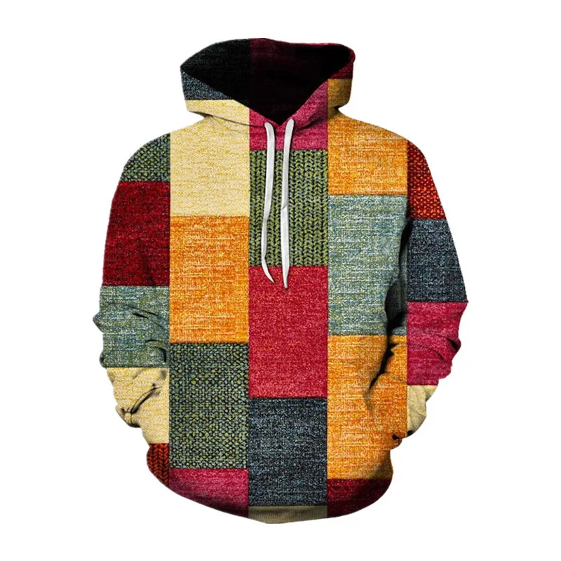 

3D Color Block Patchwork Print Hoodie Casual Men's Pullover Hooded Sweatshirt With Kangaroo Pocket Streetwear For Summer Autumn