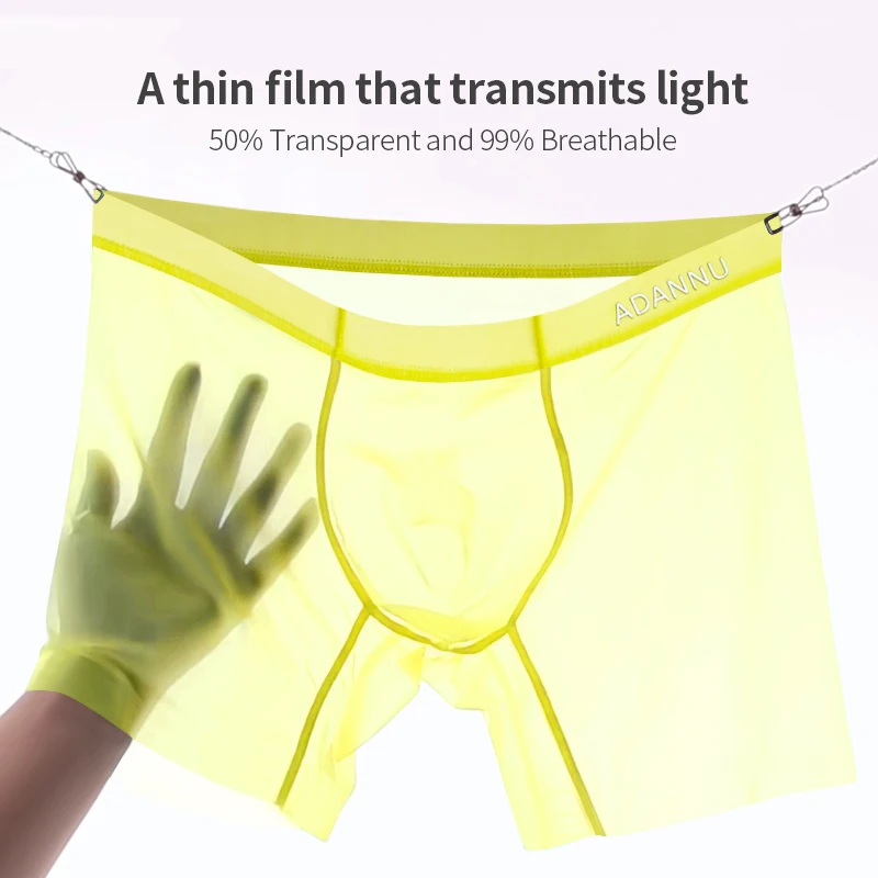 3 PCS ADANNU Ice Silk Transparent Boxers For Men See Through Male Underpants Seamless Underwear Ultra-thin Boxer Shorts