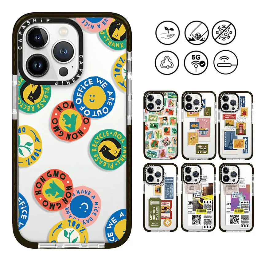 Gourmet Stamps New York Label Case For iPhone 16 15 14 13 12 11 Pro X XS XR Max 7 8 Plus SE Soft TPU Shockproof Back Cover