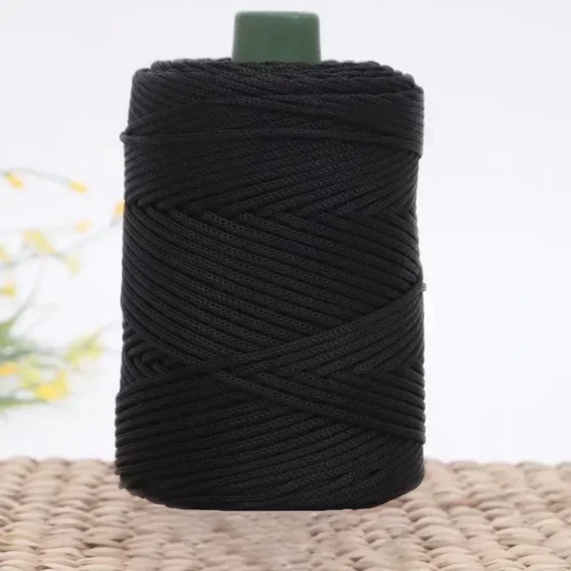 3mm Colored Twisted Woven Rope, Hollow Thread Craft Polyester Macrame Rope,Black Yarn for Crocheting, Crochet Thread for Knitter