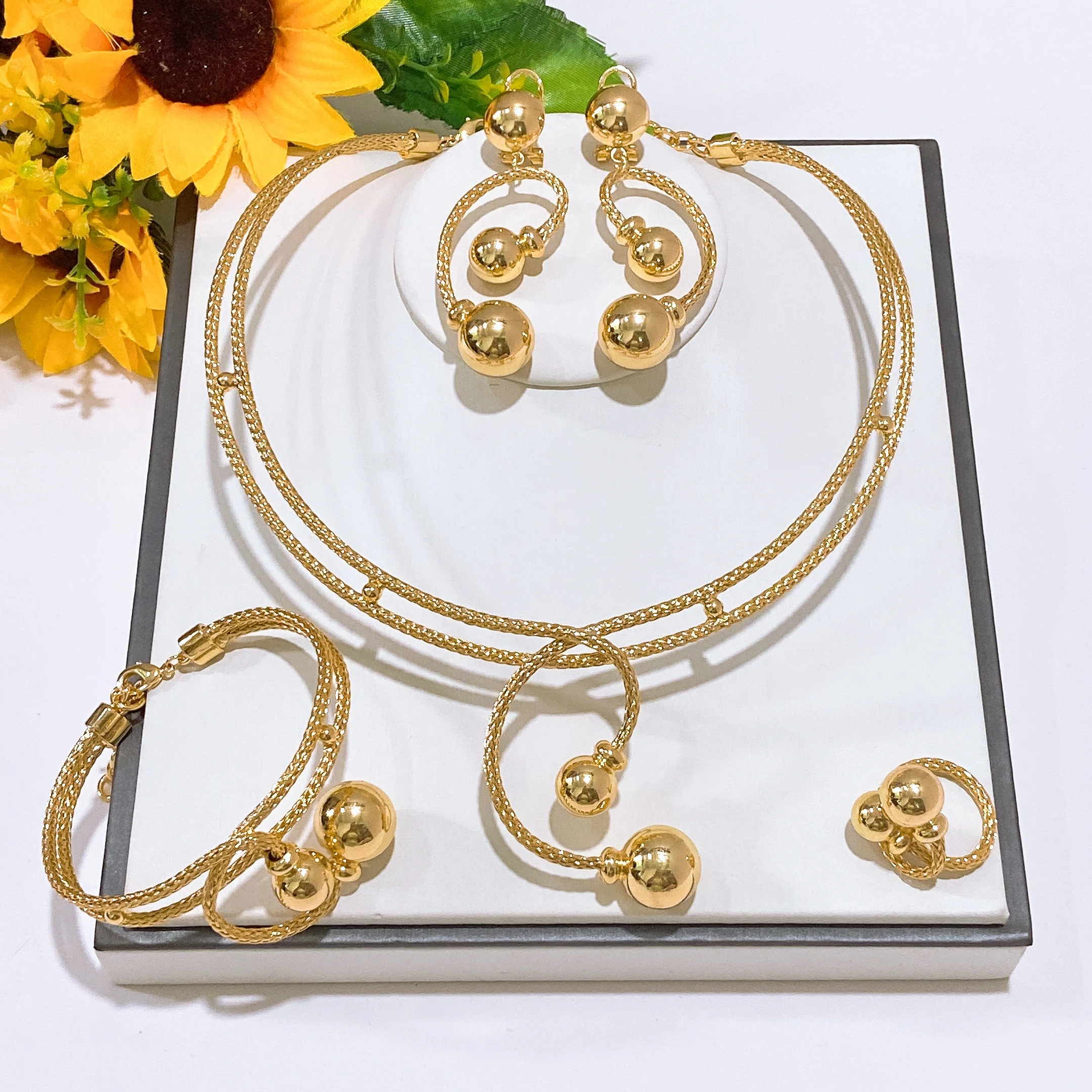 Yulaili Doppelkugel-Anhänger Vergoldetes Afrikanisches Schmuckset für Damen Hochzeit Luxus Naija Schmuckset Dubai Brautschmuckset
