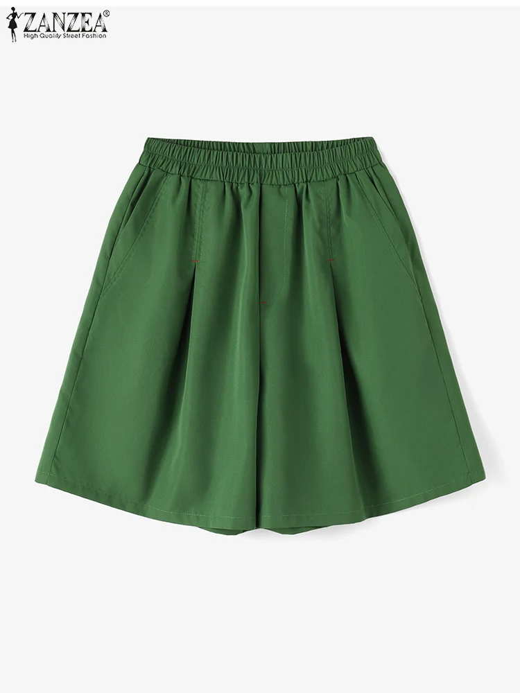 Zanzea Elastische Wachtzakken Korte Broek 2024 Zomer Dames Solidl Vakantie Shorts Mode Losse Broek Casua Eenvoudige Plooibroekjes