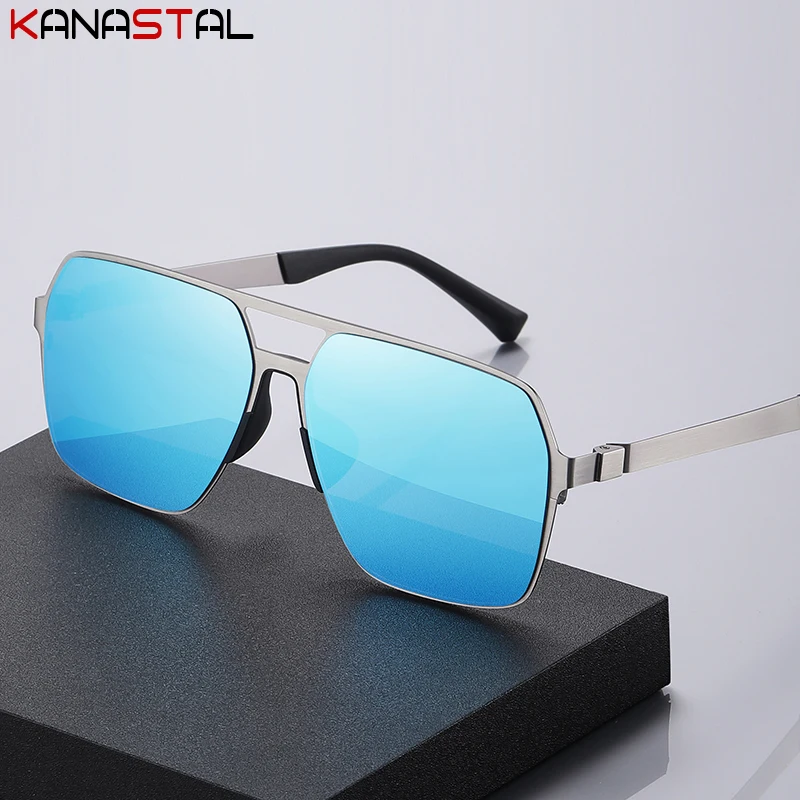 Men's Polarized Sunglasses UV400 Fashion Sun Glasses Metal Square Eyeglasses Frame Sunscreen Fishing Travel Male Visor Eyewear