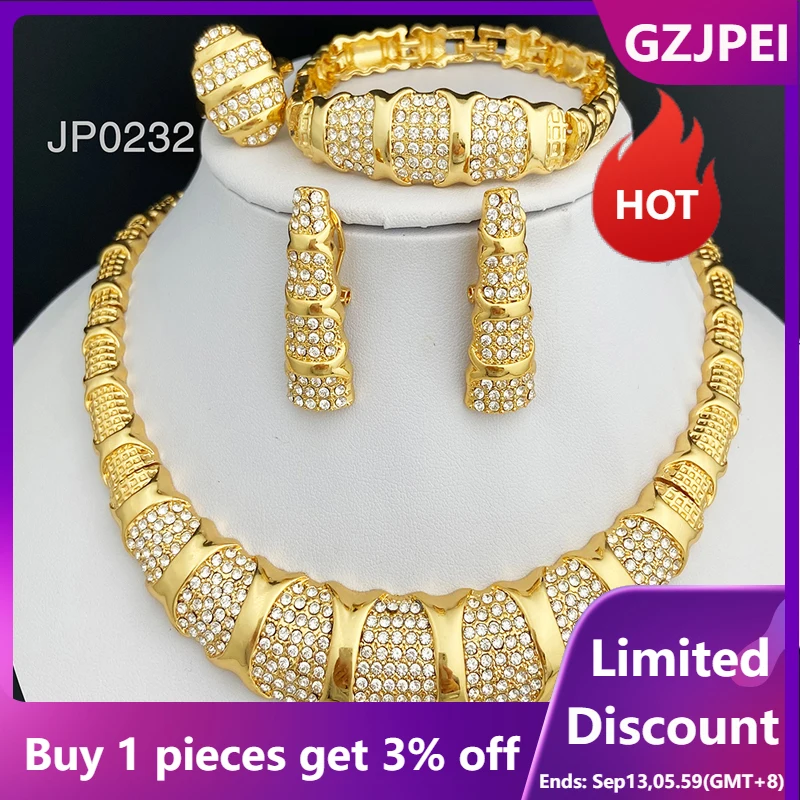 

Dubai Jewelry Set For Women 18K Gold Plated Luxury Necklace Earrings Bracelet And Ring Set Jewelry For Wedding Party Trending