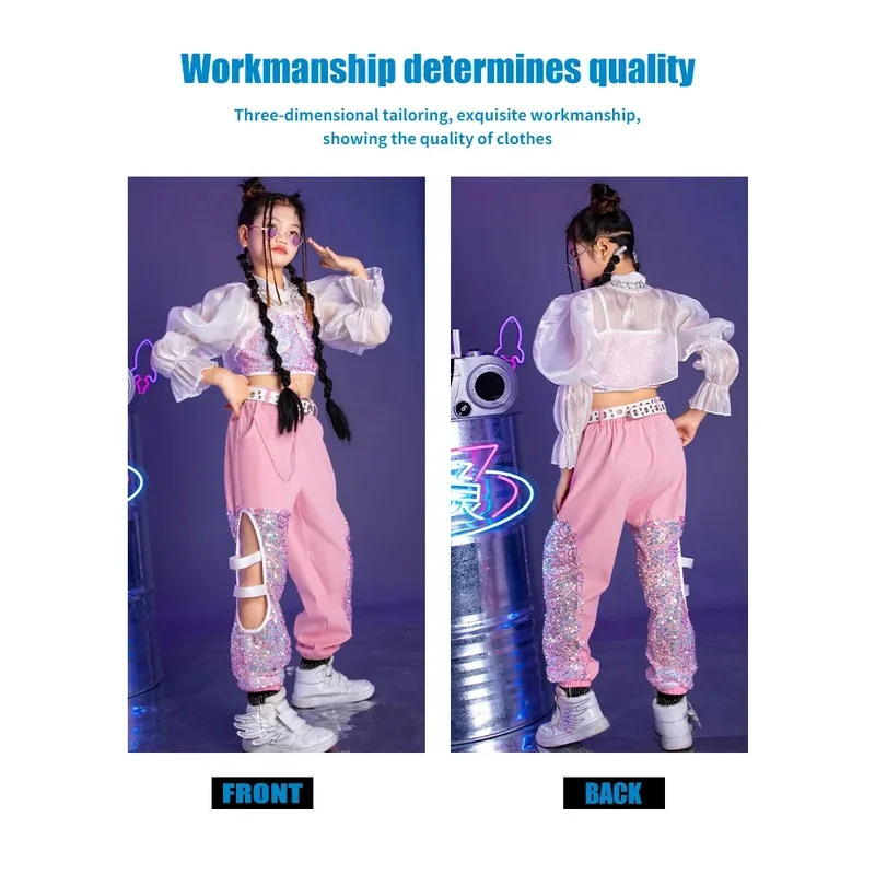 Conjunto de traje de baile de Jazz k-pop para niños, trajes de espectáculo de lentejuelas de moda para niñas, trajes de moda de Cattalk para niños, baile Hip Hop