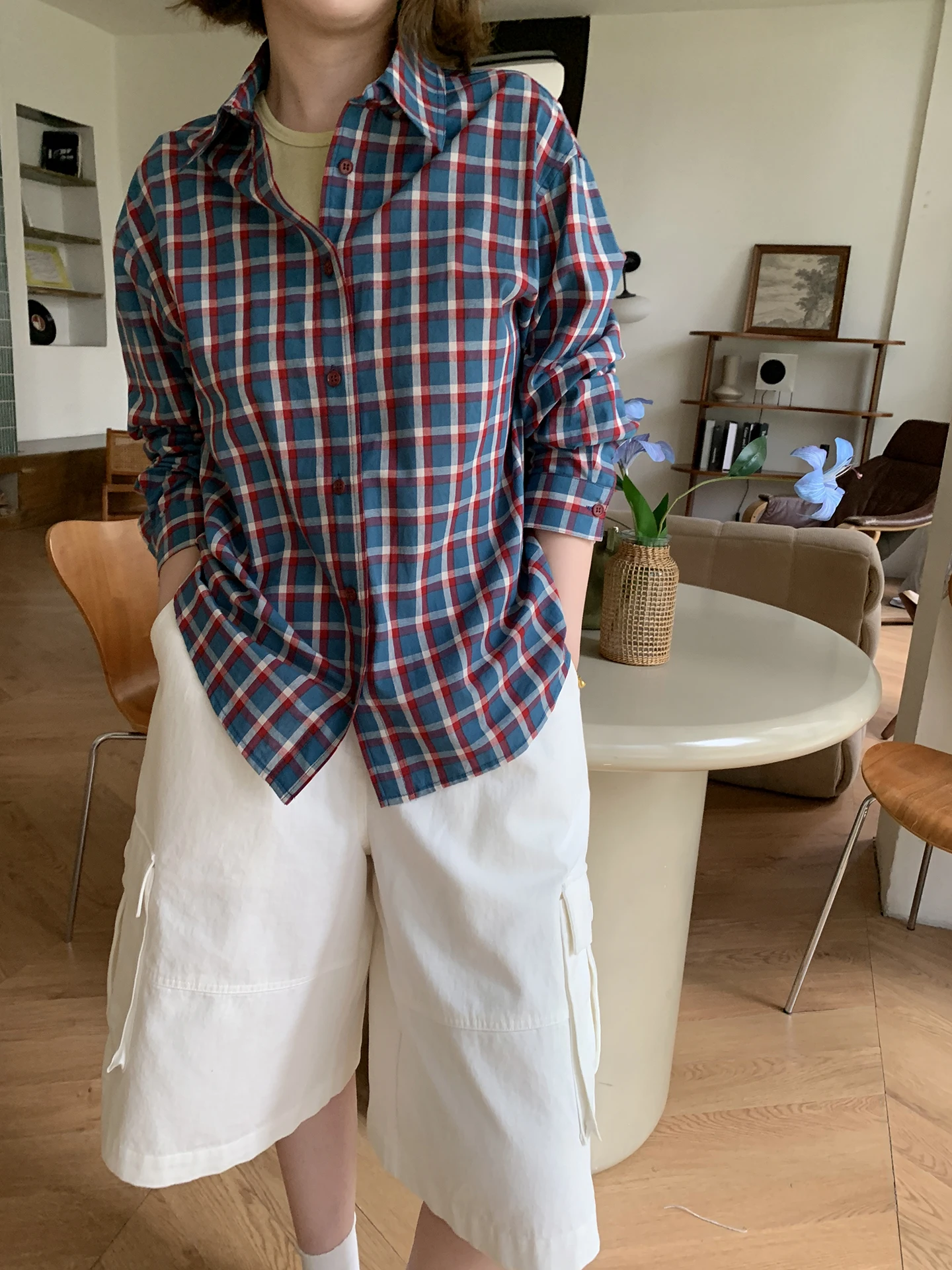 

Xuanxuan Korean Style Loose Plaid Shirt Women's Long Sleeve Autumn Spring Versatile Slimming Top Fashion Ladies' Shirt