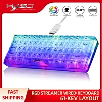 HXSJ 60% Wired Transparent Gaming Keyboard, RGB Backlit Ultra-Compact Waterproof Small Compact 61 Keys Keyboard for PC/Mac