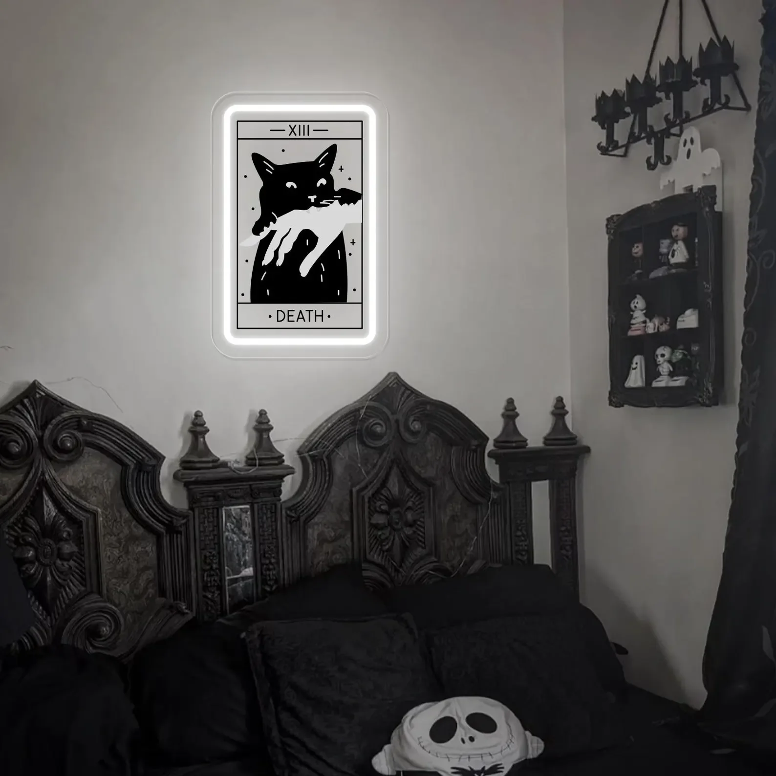 Tarot Card Black Cat LED Neon Sign,Witchy Gothic Decor,Death Tarot Halloween Neon,Gothic Bedroom Game Room Black Cat Party Decor
