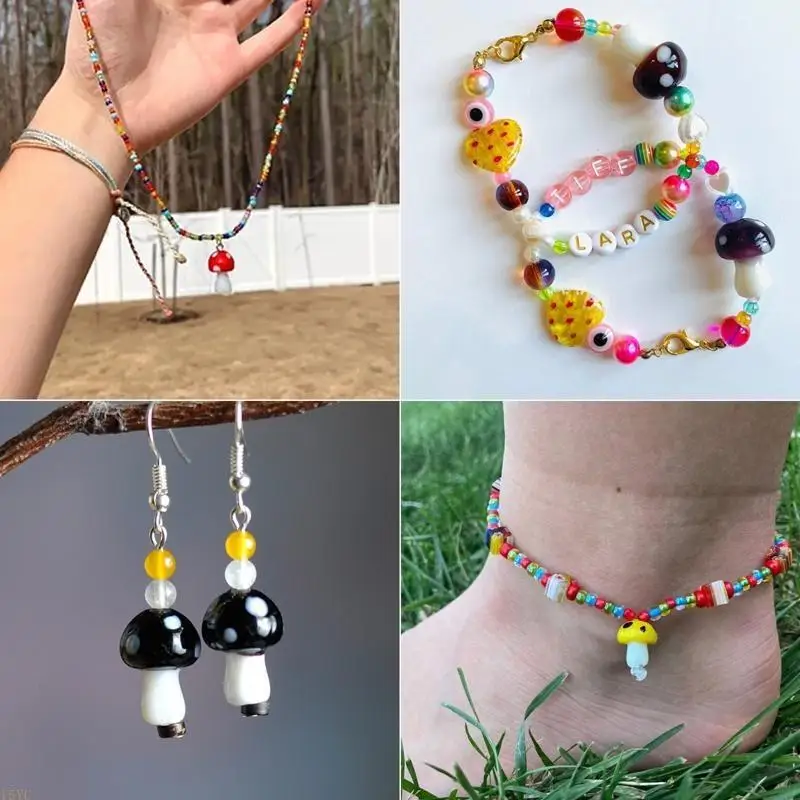 15YC Pilzperle, handgefertigte Lampwork-Perlen, gemischte Pilz-Charm-Perle, Spacer, lose Perlen, Schmuckzubehör, Dekor – Detail 8