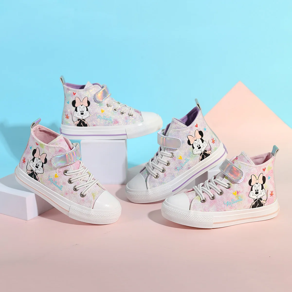 Disney Cartoon Minnie Buty sportowe 2023 Nowe dziecięce buty deskorolkowe Dziecięce buty do tenisa Wysokie trampki Dziewczęce buty do biegania