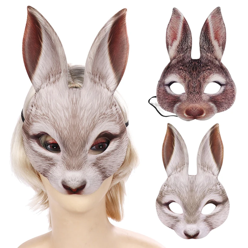 3D Bunny Half Face Mask Cute Animal Tiger Pig Easter Rabbit Mask Masquerade Party Cosplay Costume Decor Performance Props