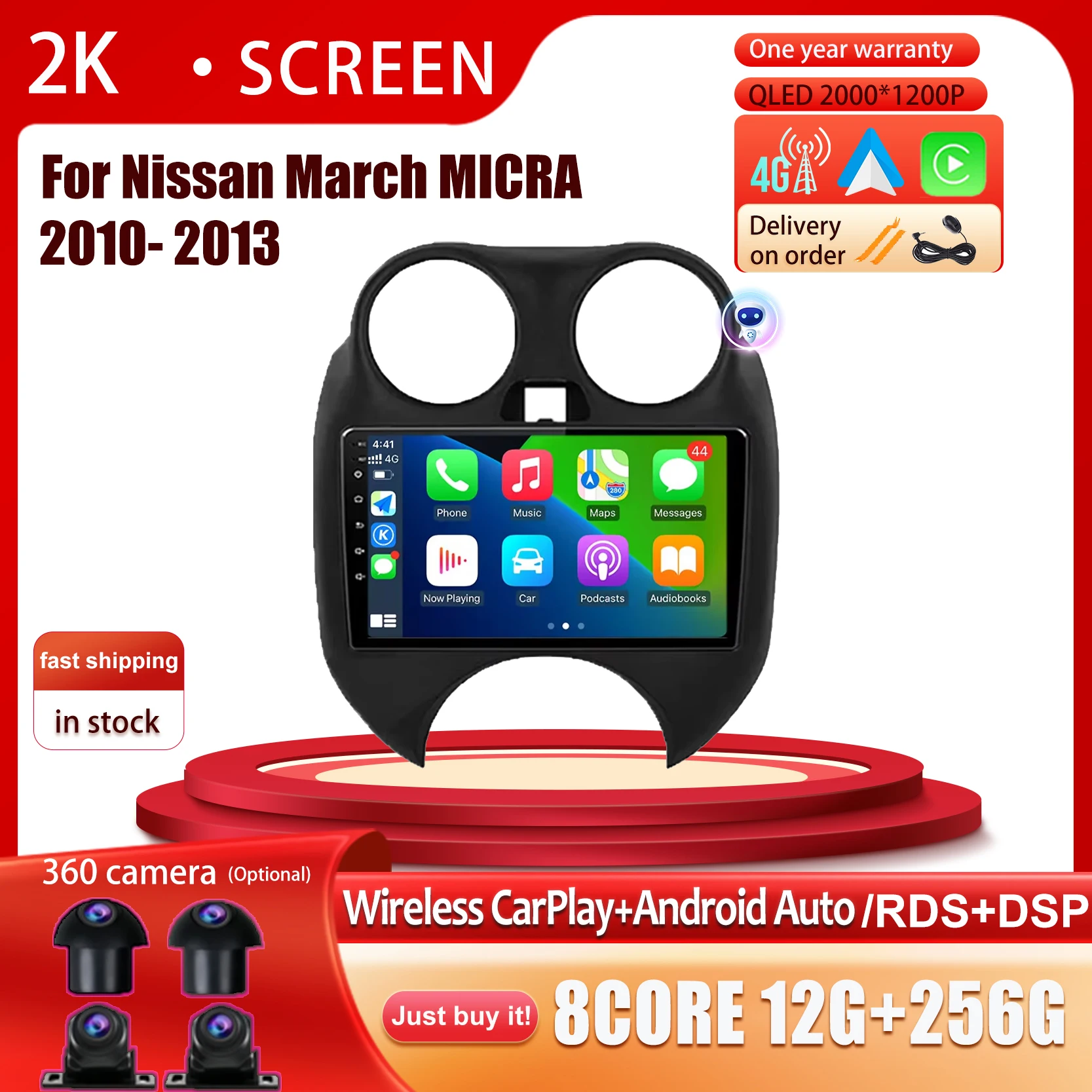 

Android 14 For Nissan March MICRA 2010- 2013 Car 4G WIFI DSP BT Radio Multimedia Video Player Navigation GPS Stereo No 2 Din