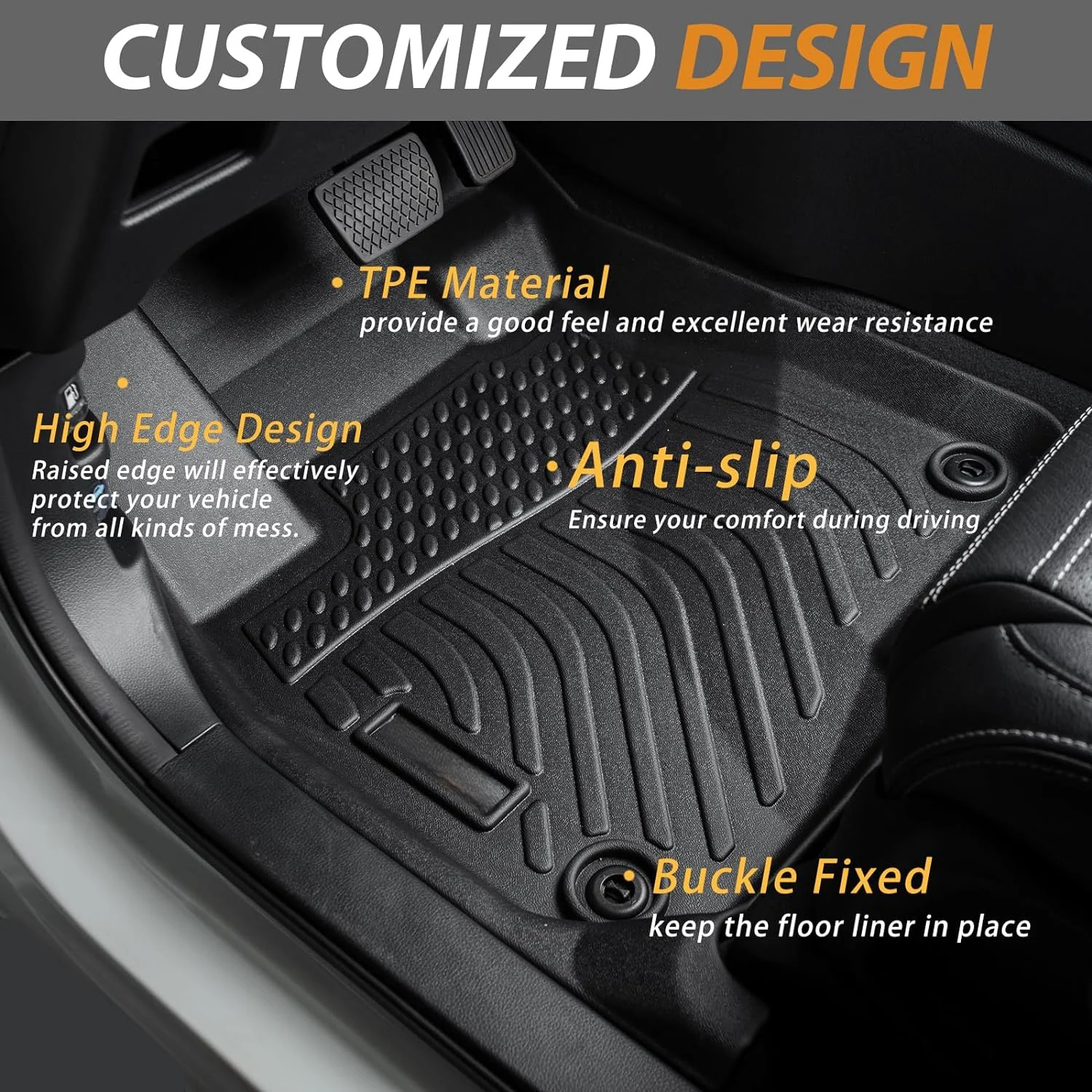For Volkswagen Atlas 2018-2024 6/7 Seats TPE Floor Mats and Cargo Liner, All Weather Floor Liners Trunk Mat Heavy Duty Pad