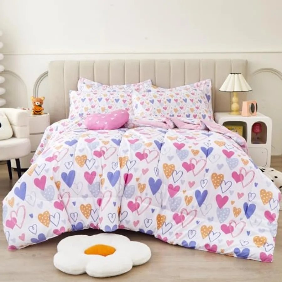 

Size Comforter Sets for Girls,6 Pieces Bed in a Bag Bedding Comforter Sheet Set with Shams and Decorative Toy Pillow, Ultral So